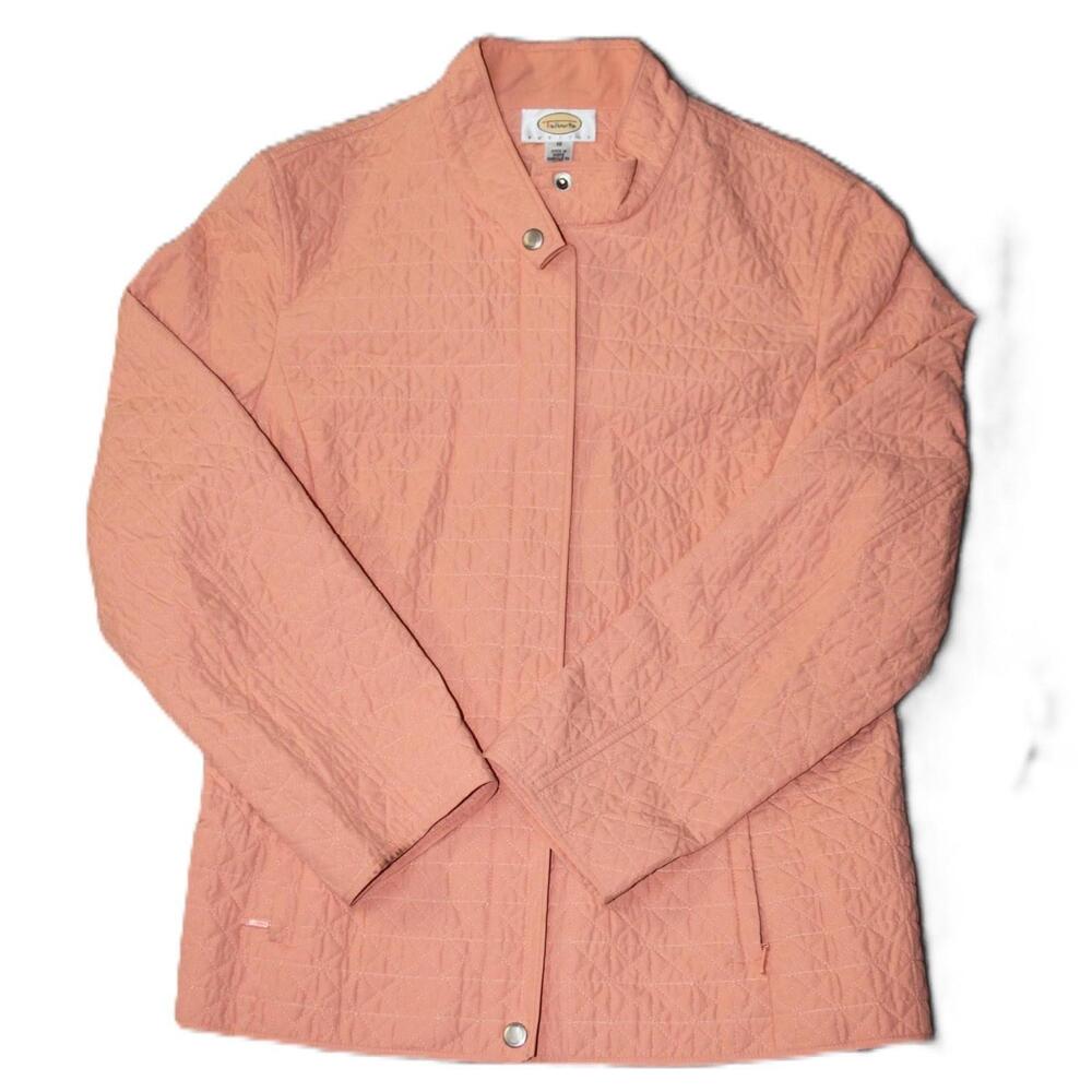 Talbots Jacket Womens 10 Petite Pink Quilted Snap Pockets Insulated Lightweight